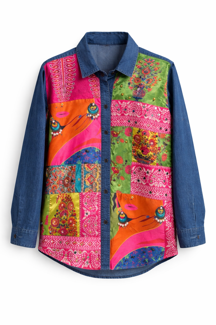 Zeenat'- Embellished Denim Shirt