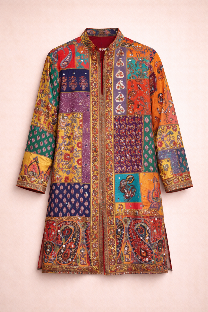 Men'S Royal Patchwork Kurta  Multicolour Heritage