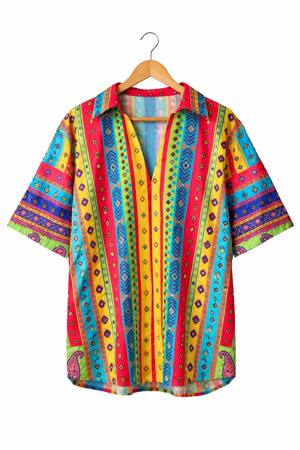 Men Vibrant Striped Boho Kaftan Shirt  Festival & Resort Wear