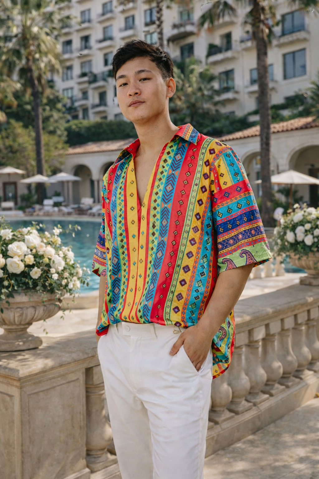Men Vibrant Striped Boho Kaftan Shirt  Festival & Resort Wear