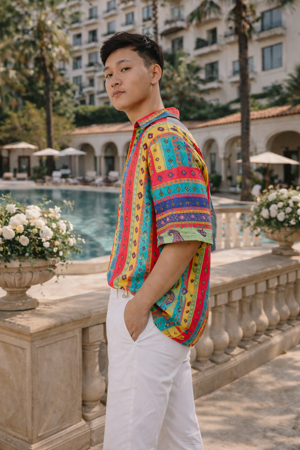 Men Vibrant Striped Boho Kaftan Shirt  Festival & Resort Wear