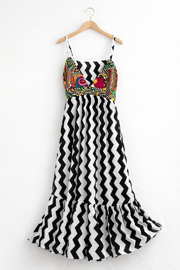 Black White Zig Zag Banjara Maxi