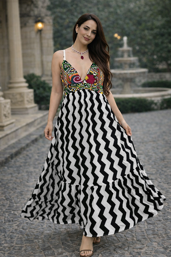 Black White Zig Zag Banjara Maxi