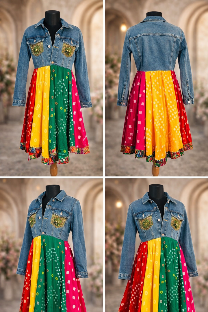 Multicoloured Bandhani Denim Jacket