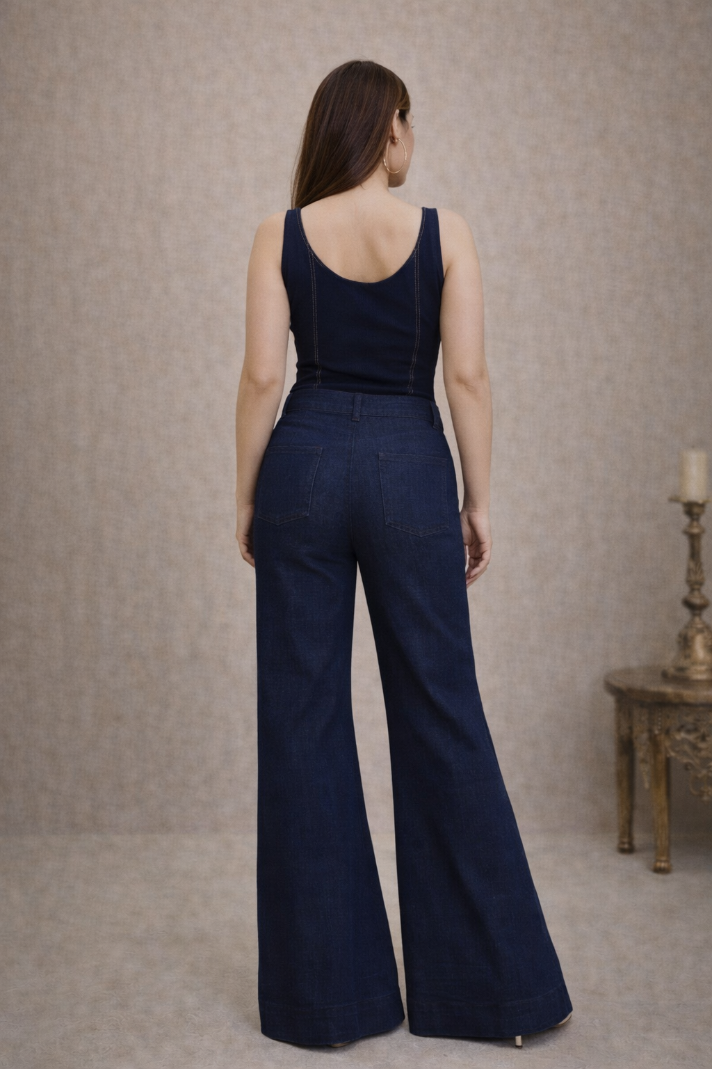 Denim Colour Splash Patchwork Pants  Multicolour Mirrorwork Flare