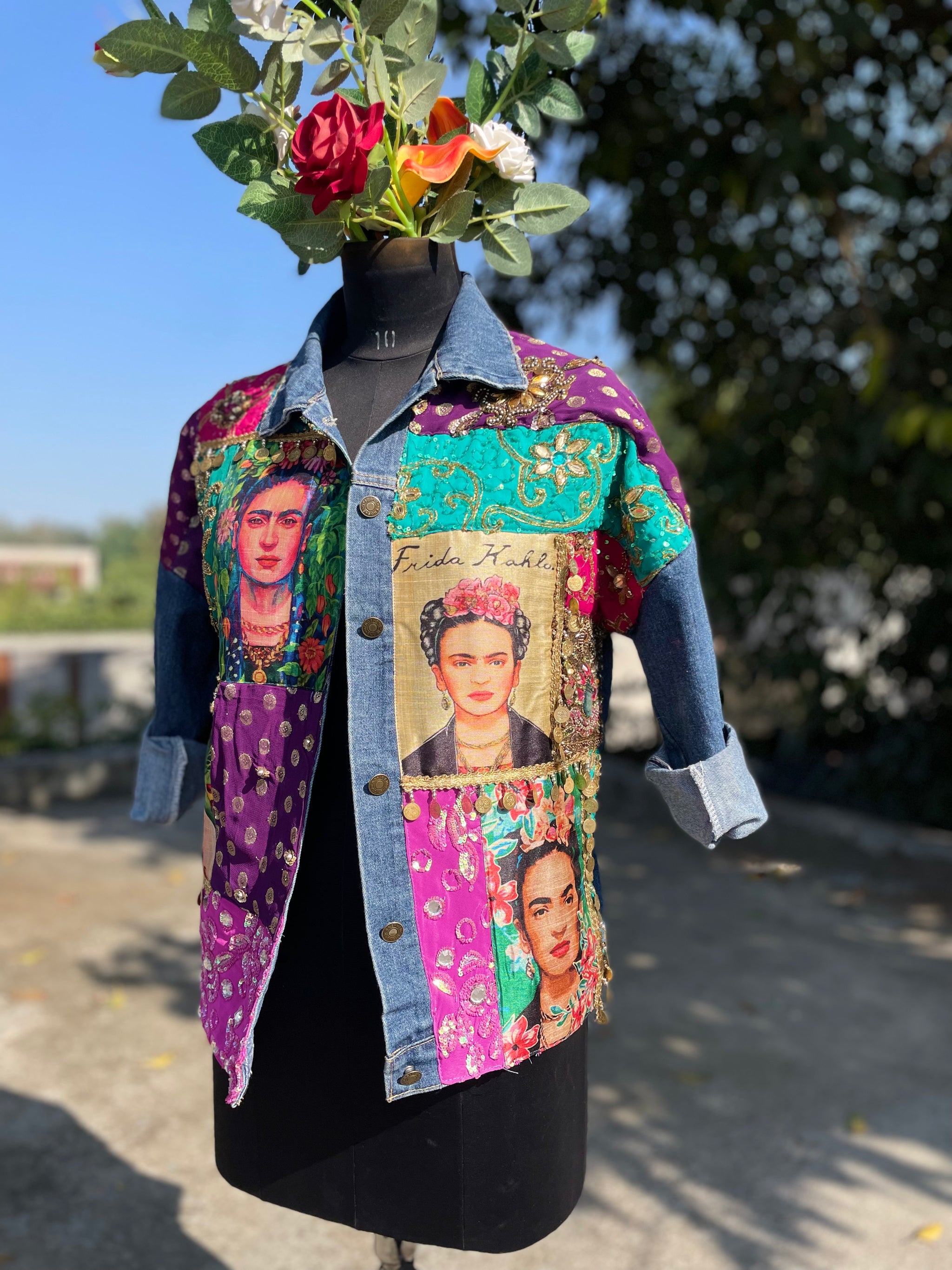 Men's Frida Kahlo Embellished Denim Jacket - banjaratrail
