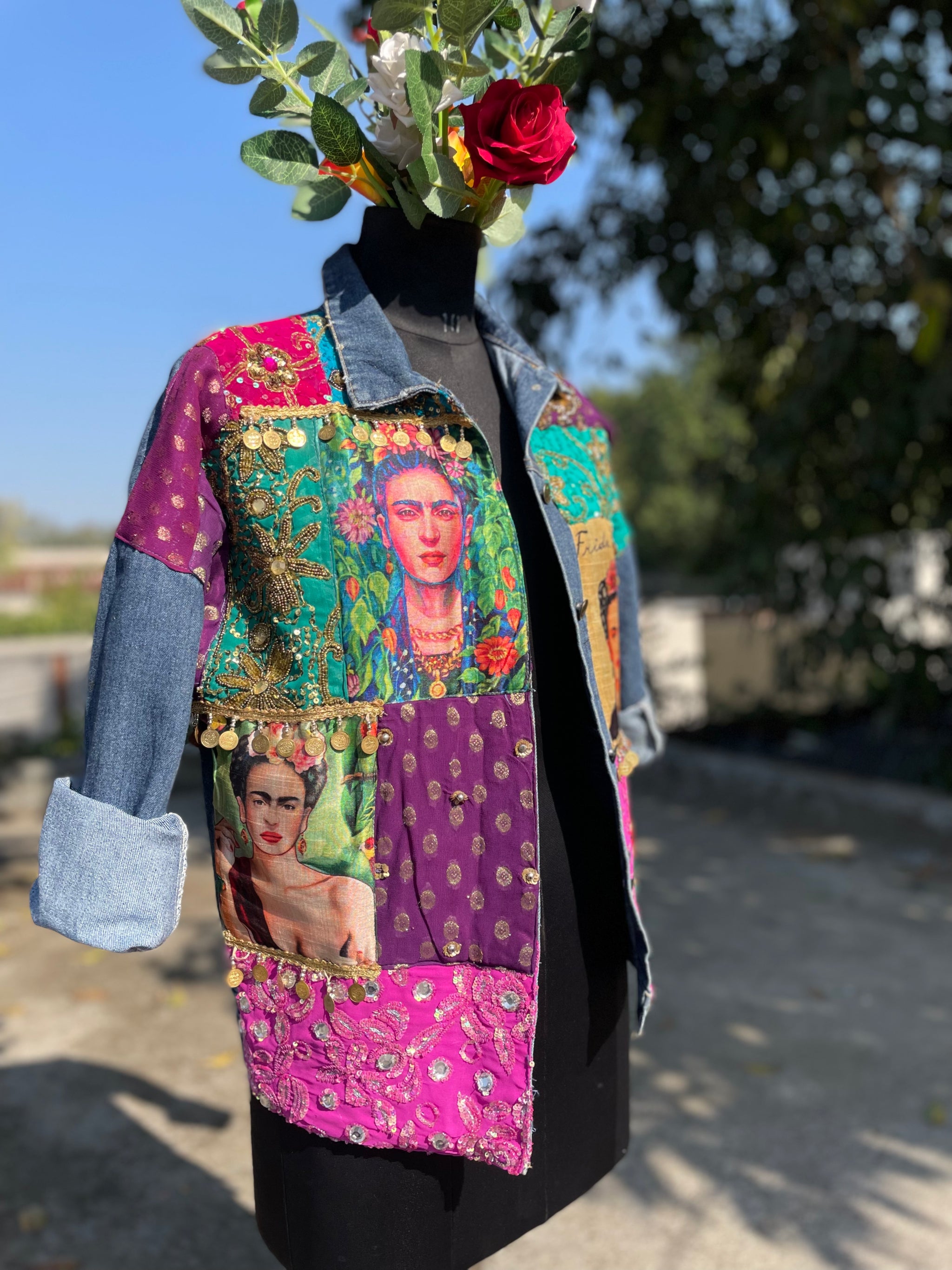 Men's Frida Kahlo Embellished Denim Jacket - banjaratrail