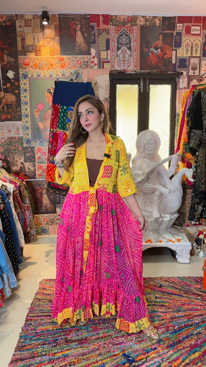 Phulkari ; Bandhani Flared Shrug – Multicolor Variants