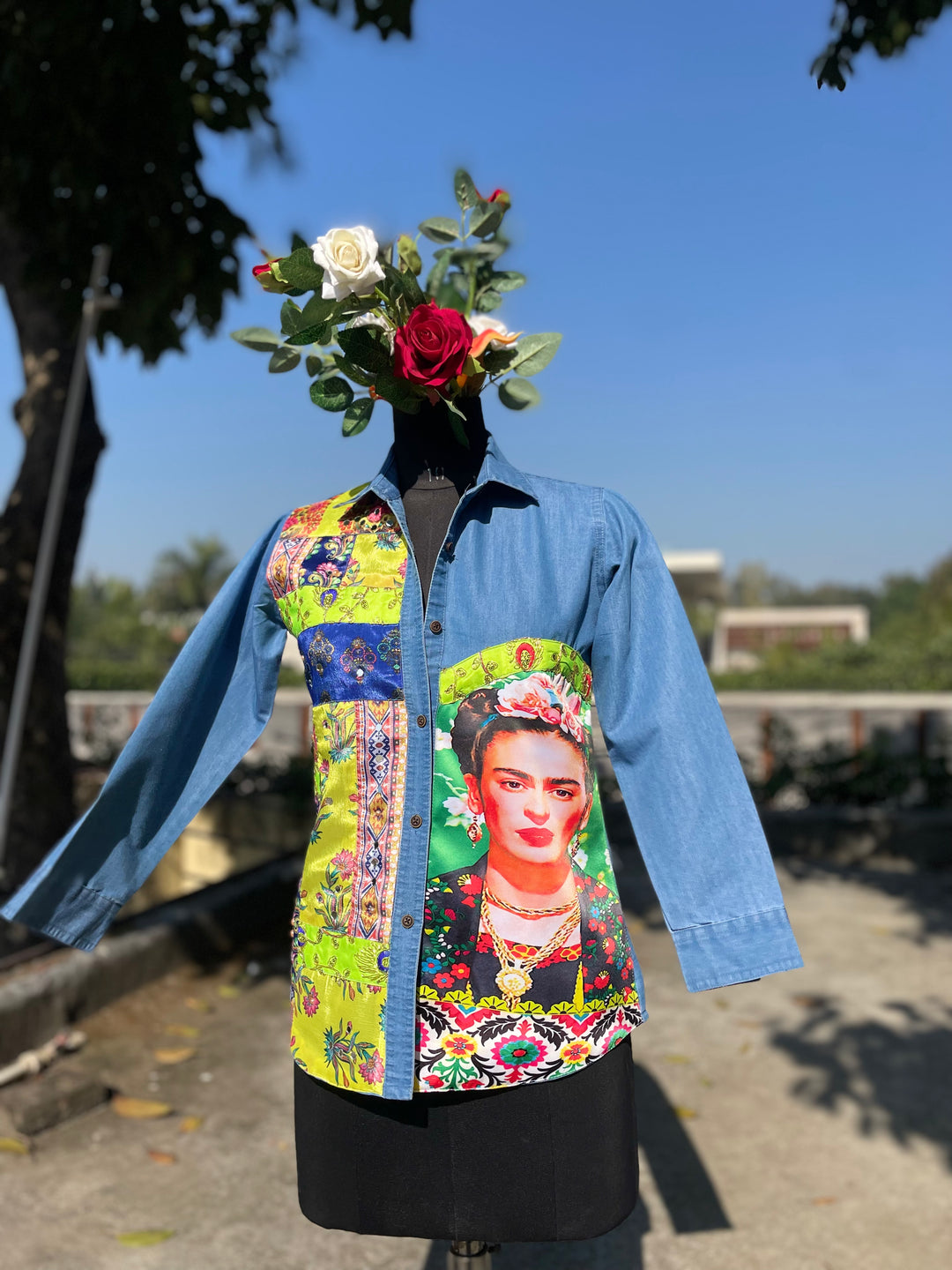 Frida Kahlo Embellished Denim Shirt