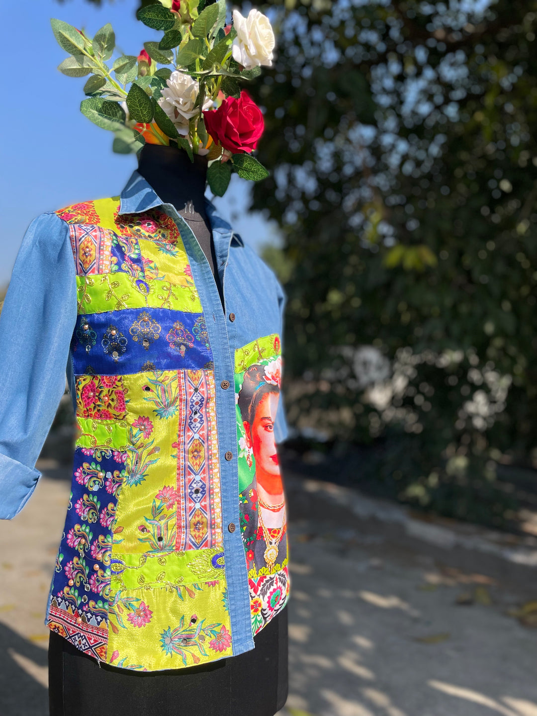 Frida Kahlo Embellished Denim Shirt