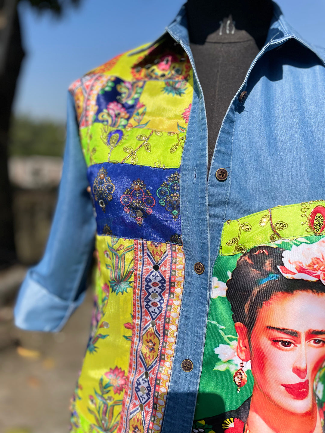 Frida Kahlo Embellished Denim Shirt