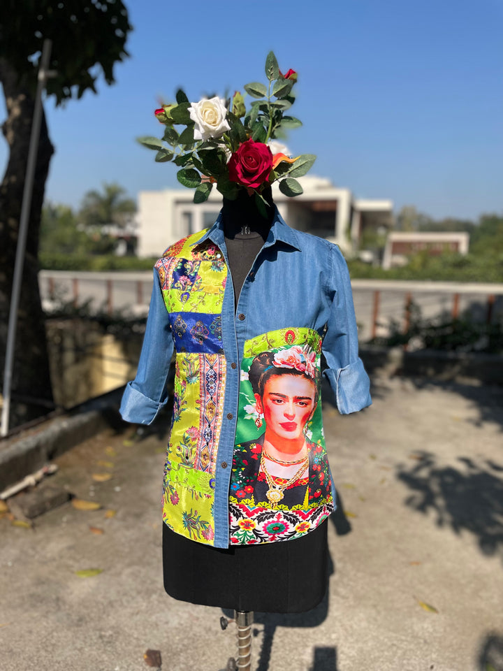 Frida Kahlo Embellished Denim Shirt