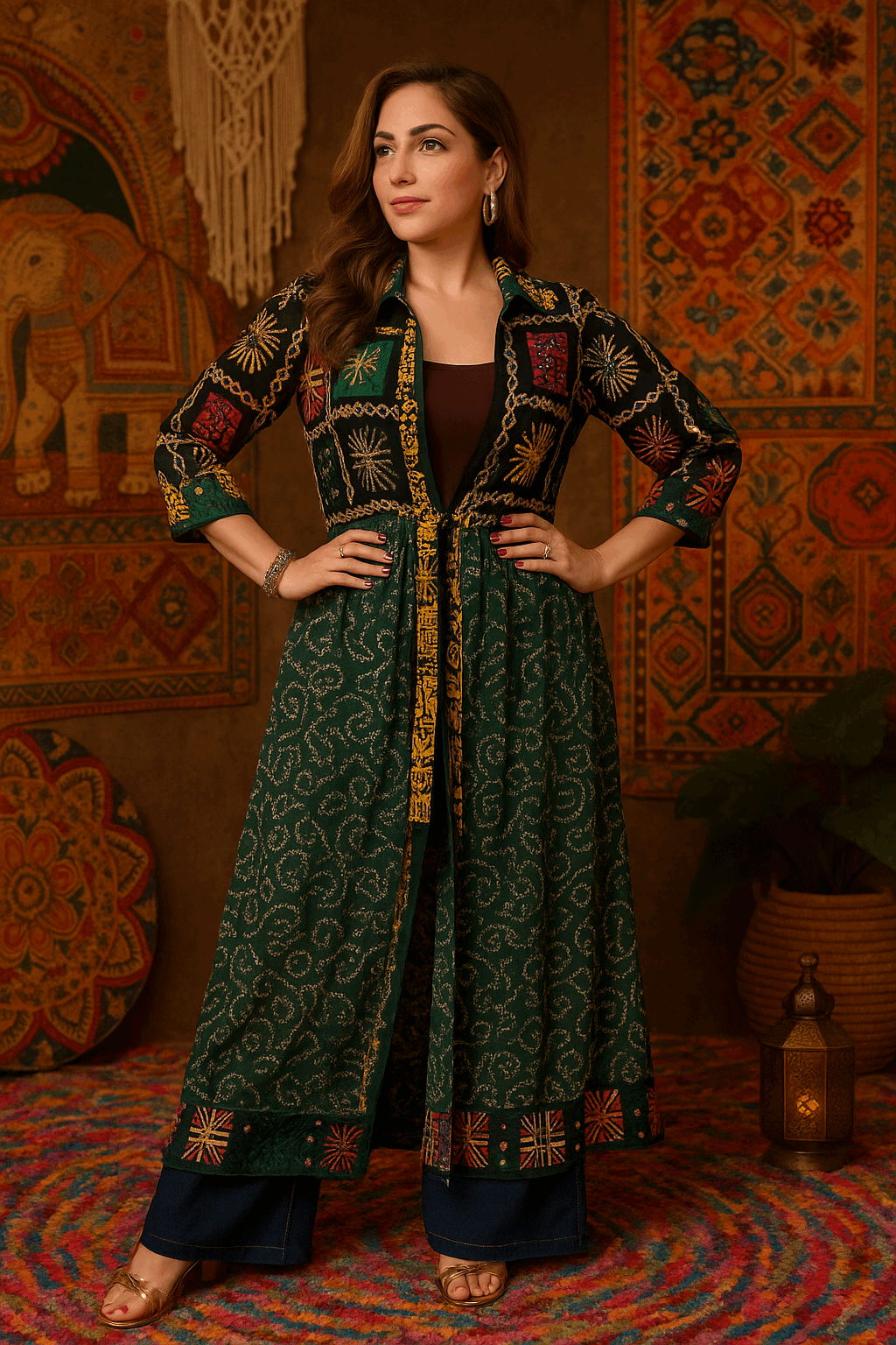 Phulkari ; Bandhani Flared Shrug – Multicolor Variants