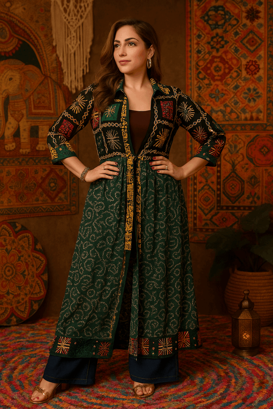 Phulkari ; Bandhani Flared Shrug – Multicolor Variants