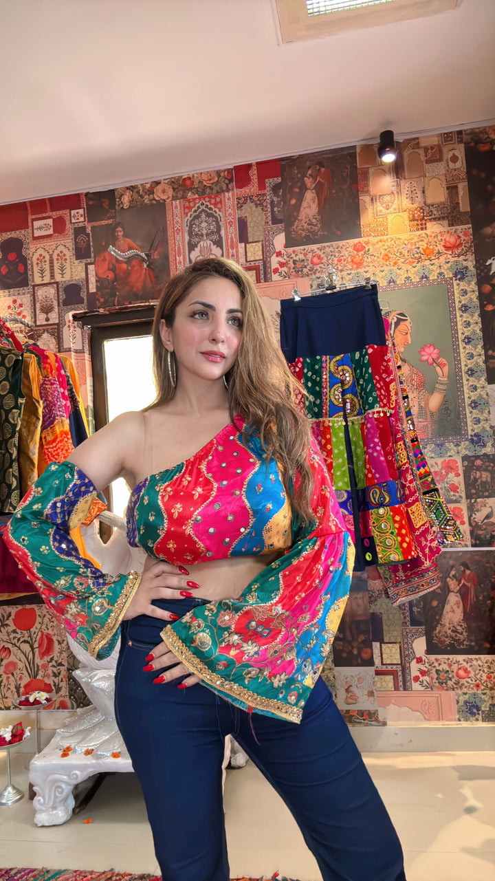 One-Shoulder Boho Top with Detachable Sleeves