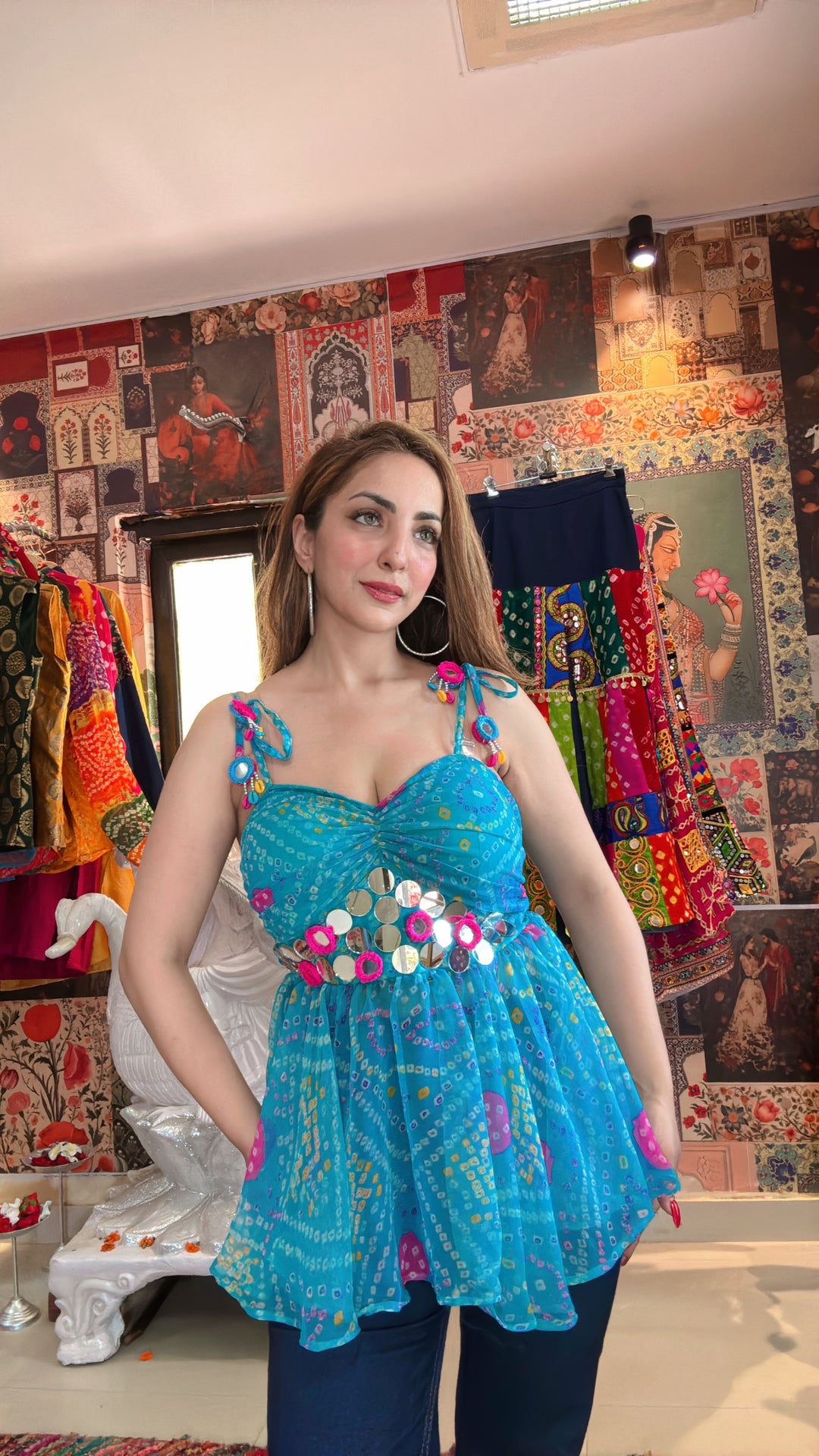 BANDHINI BLUE EMBELLISHED TOP