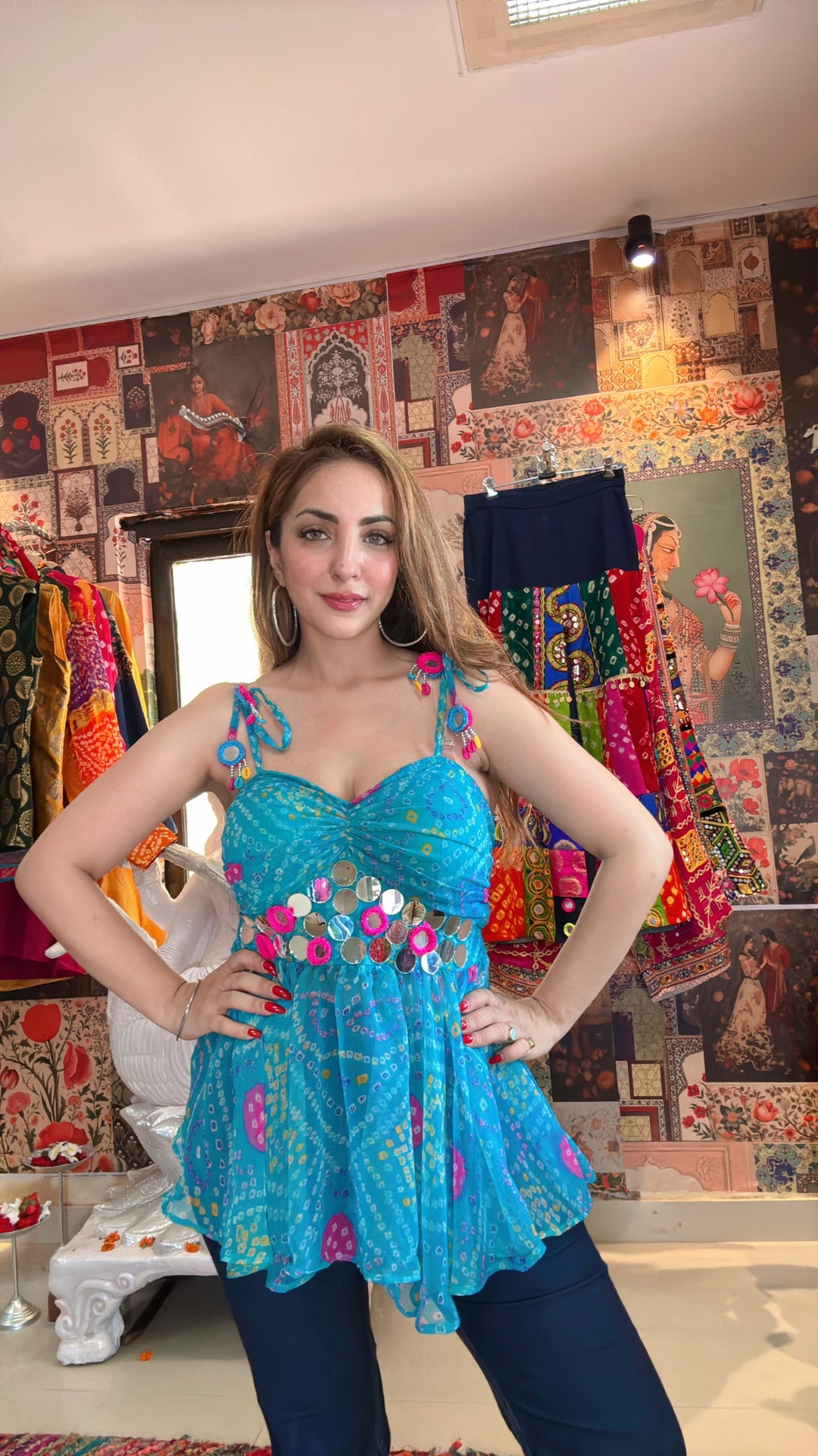 BANDHINI BLUE EMBELLISHED TOP