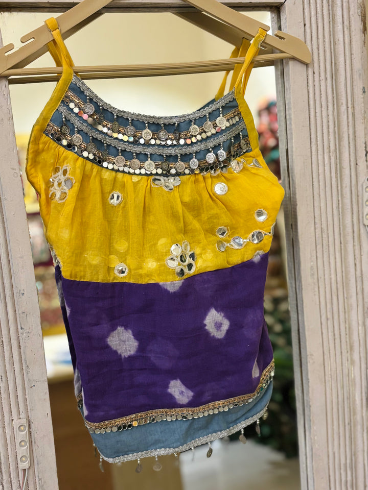 Yellow–Purple–Blue Mirrorwork Top