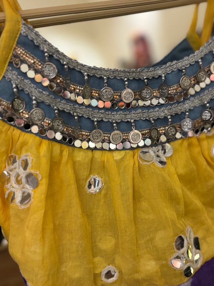 Yellow–Purple–Blue Mirrorwork Top