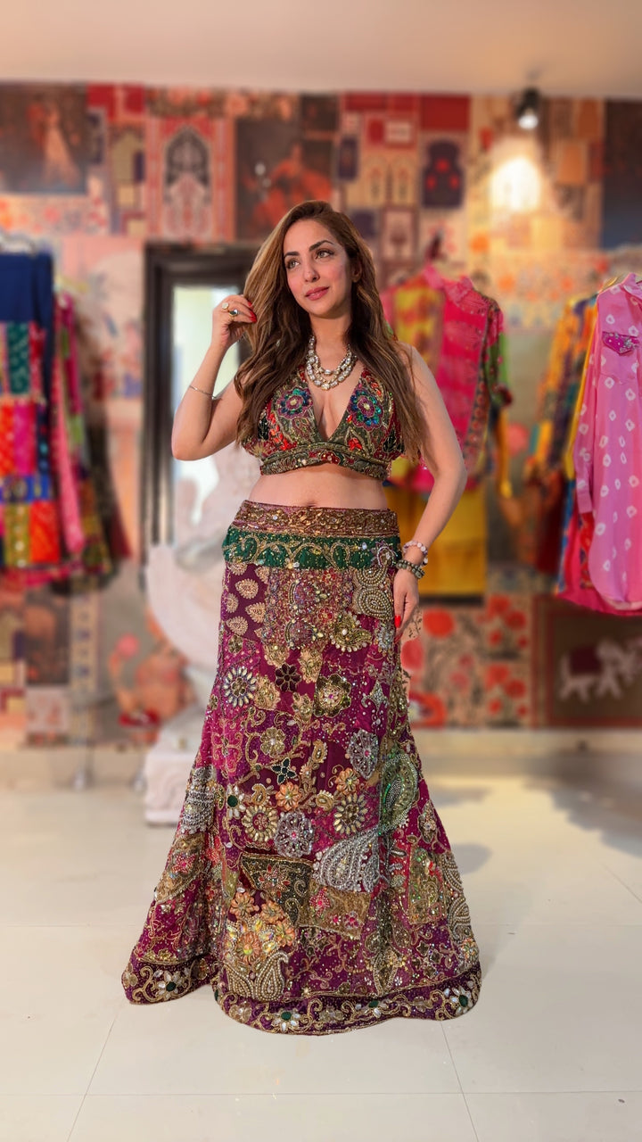 Embroidered A-Line Skirt with  embroidered Blouse