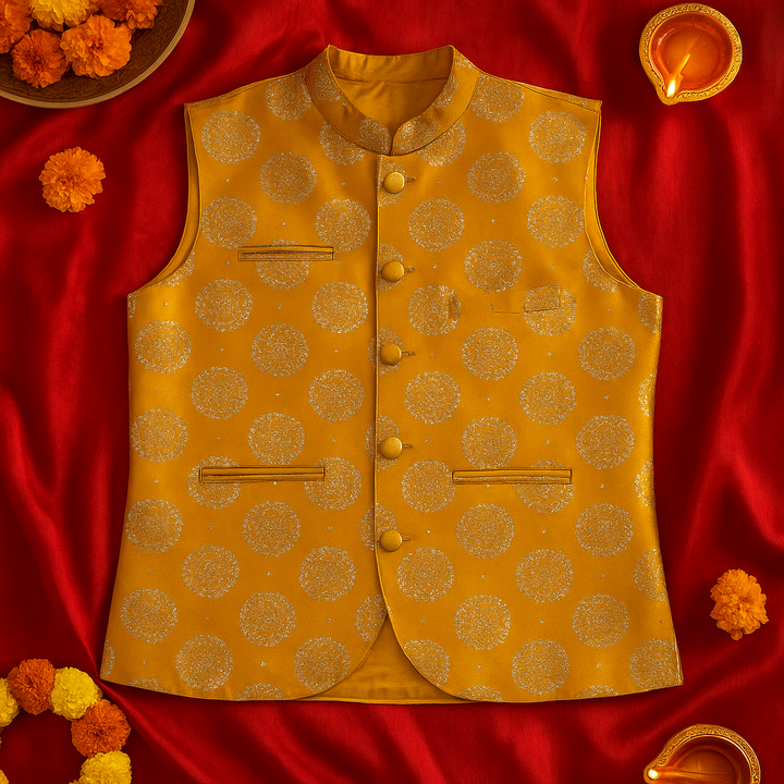 Brocade Nehru Jacket with Circular Motifs