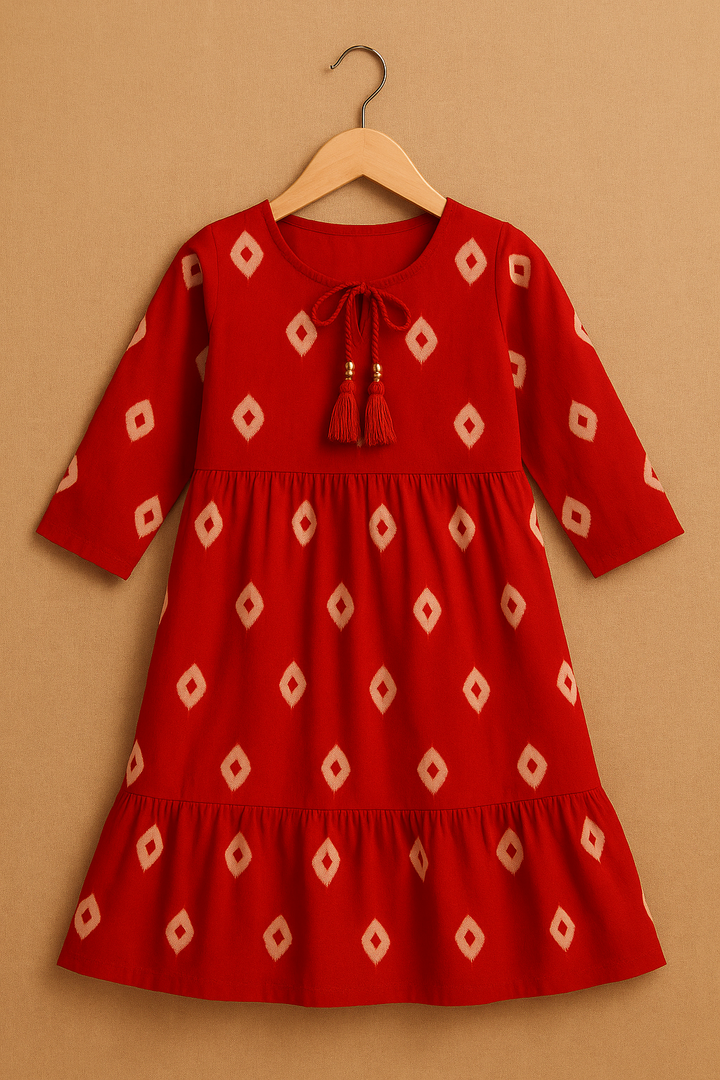 Red Bndhani Tassel Dress – Girls