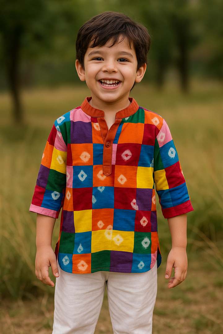 Multicolor Bandhani  Kurta – Boys