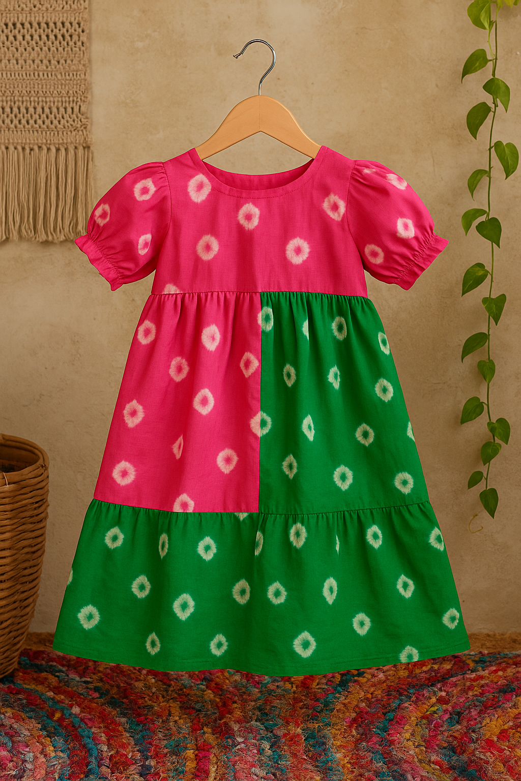 Pink & Green Dual-Tone Dress – Girls
