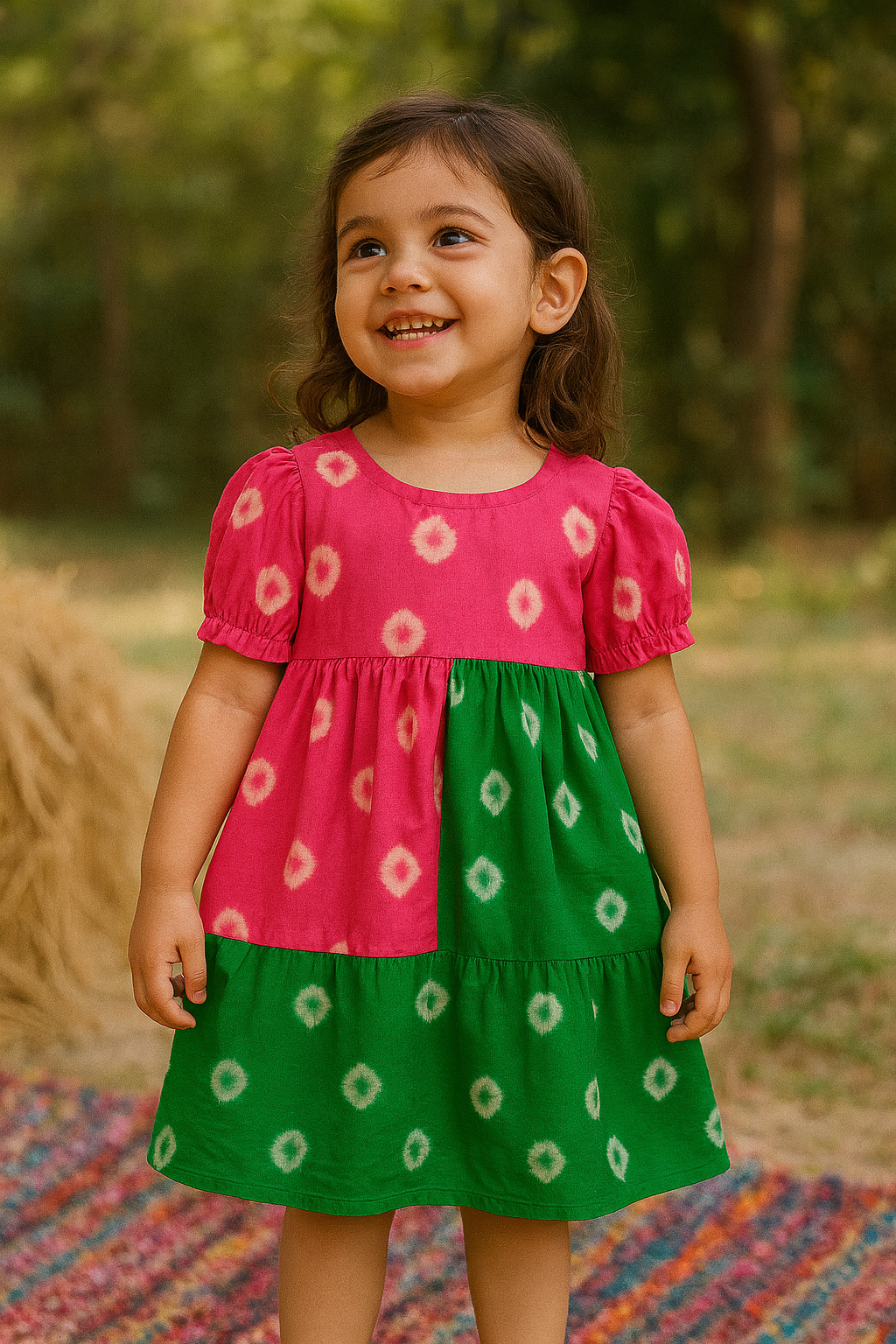Pink & Green Dual-Tone Dress – Girls