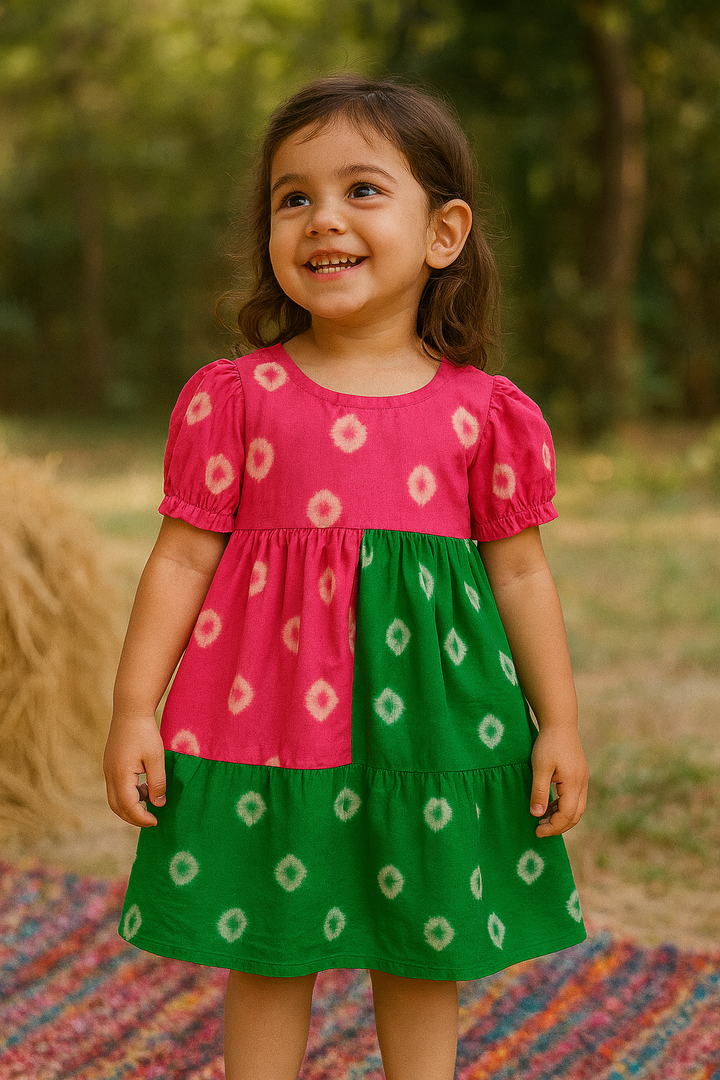 Pink & Green Dual-Tone Dress – Girls