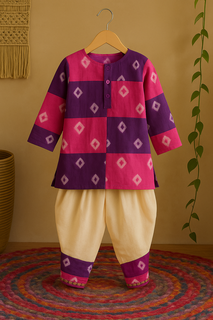 Boho Bandhani Kurta & Dhoti Set – Kids