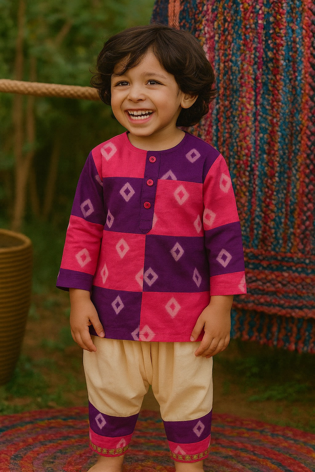 Boho Bandhani Kurta & Dhoti Set – Kids