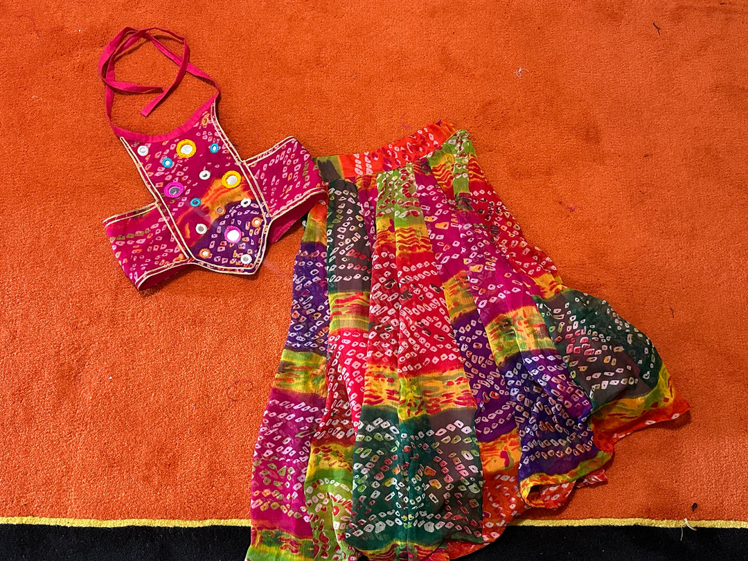 Girls’ Mirrorwork Halter Top & Bandhani Skirt Set