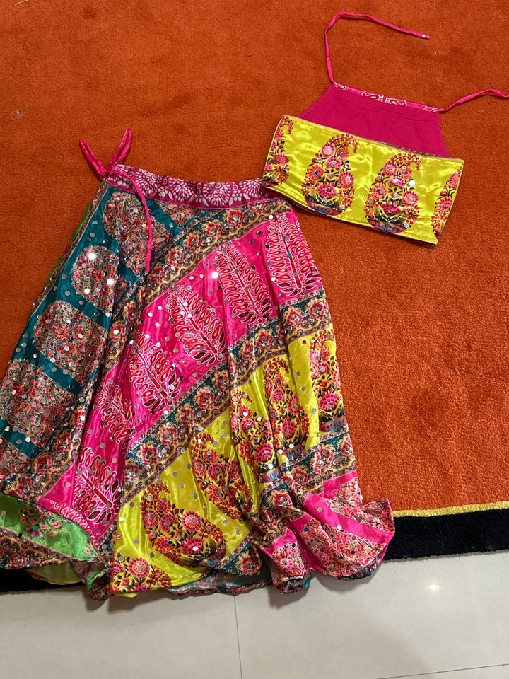 Little Sunshine Festive Set – Yellow Halter Top & Printed Lehenga