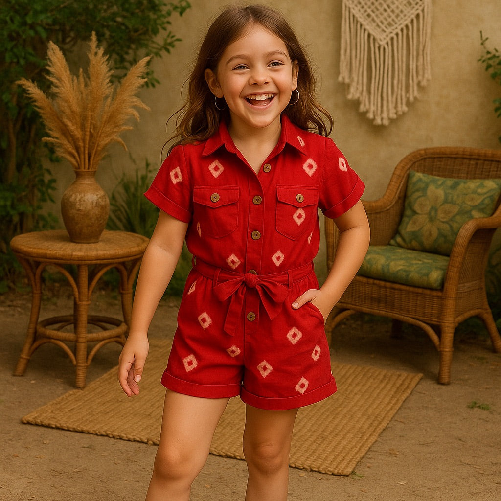 Boho Bandhani Red Playsuit – Kids