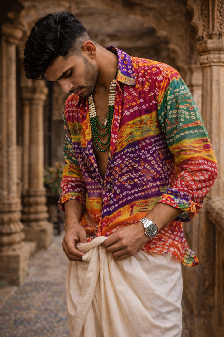 Rainbow Bandhani Printed Sheer Boho Shirt