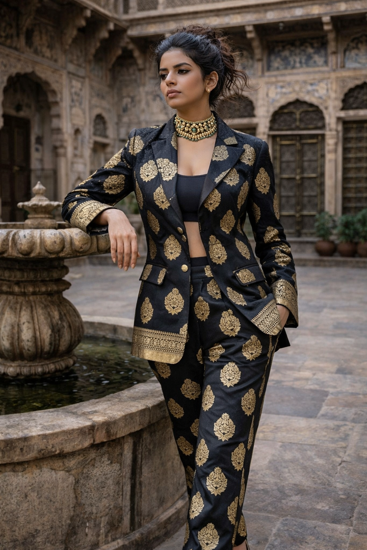 Black Brocade Silk Co-Ord Set