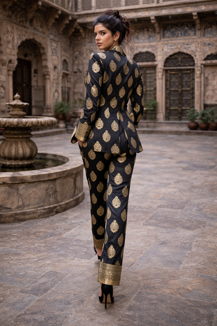 Black Brocade Silk Co-Ord Set