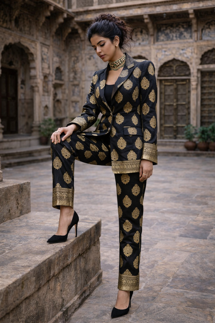 Black Brocade Silk Co-Ord Set