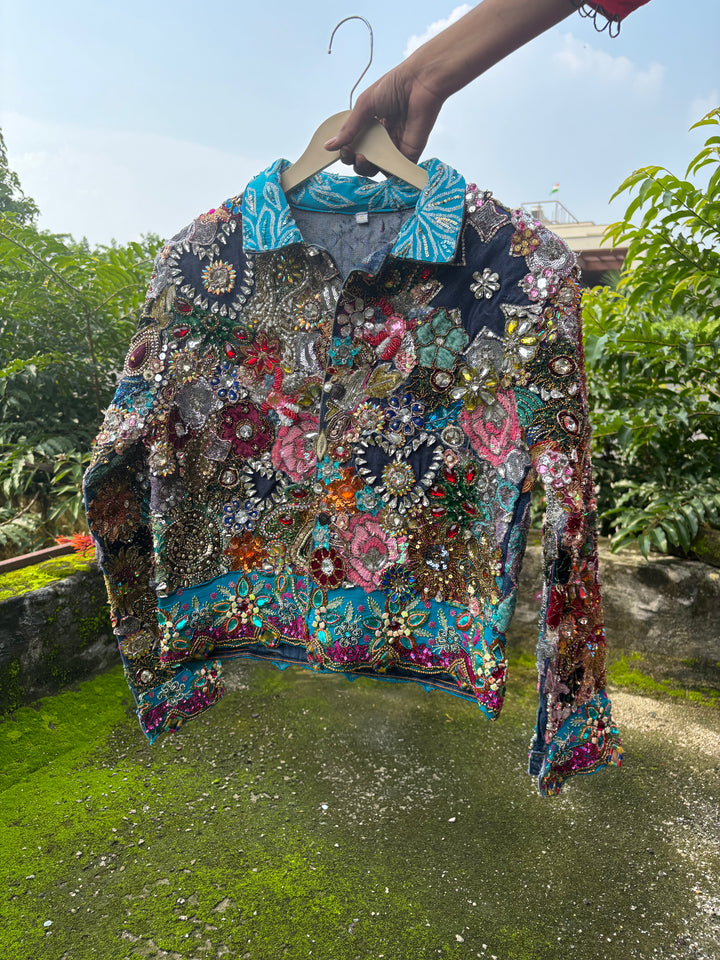 Blue Denim Hand-Embroidered Boho Jacket