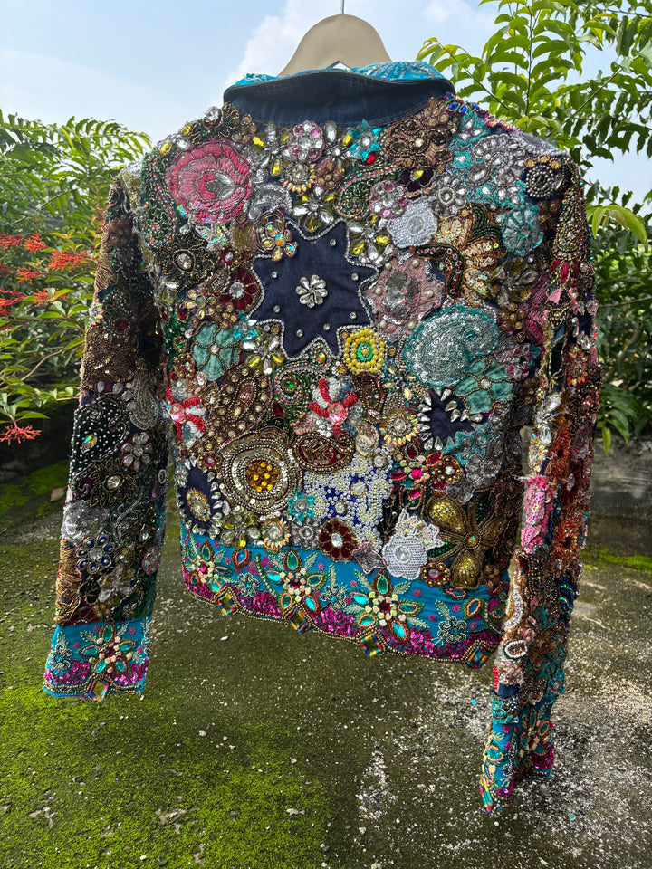 Blue Denim Hand-Embroidered Boho Jacket