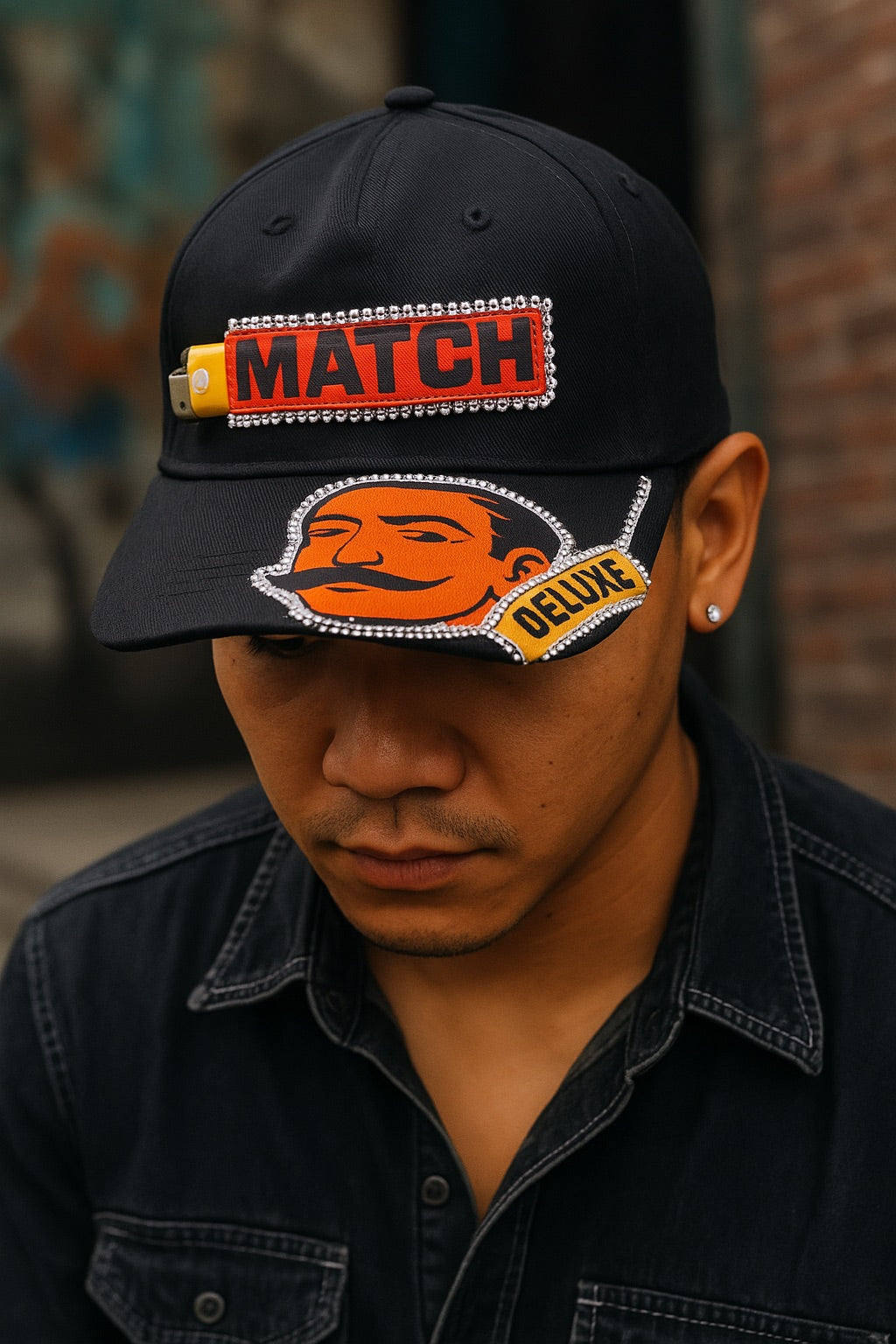 Black “MATCH DELUXE” Embroidered Statement Cap MATCHIS collection