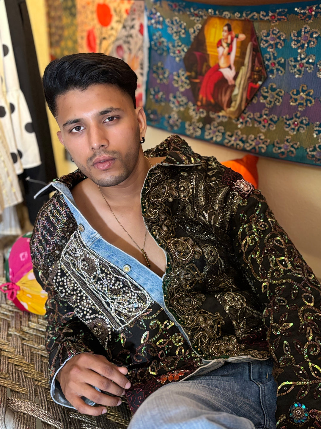 Sufi black embellished jacket