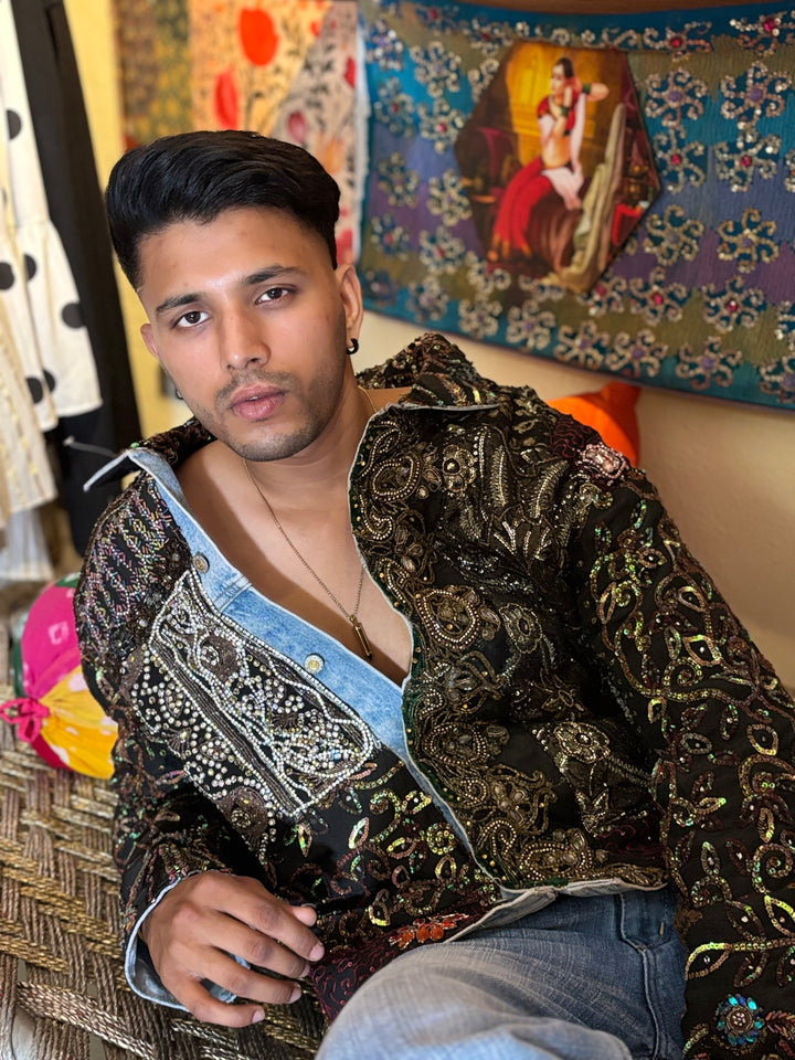 Sufi black embellished jacket
