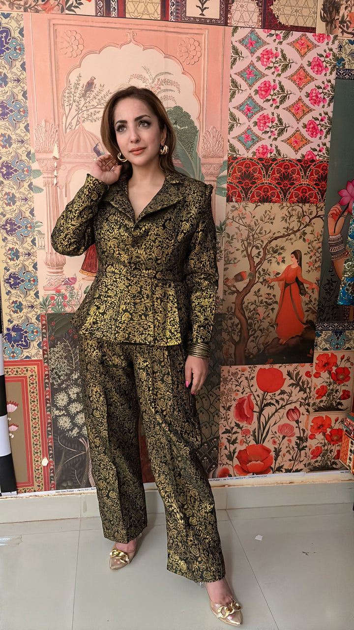 Regal Black & Gold Brocade Pant Suit