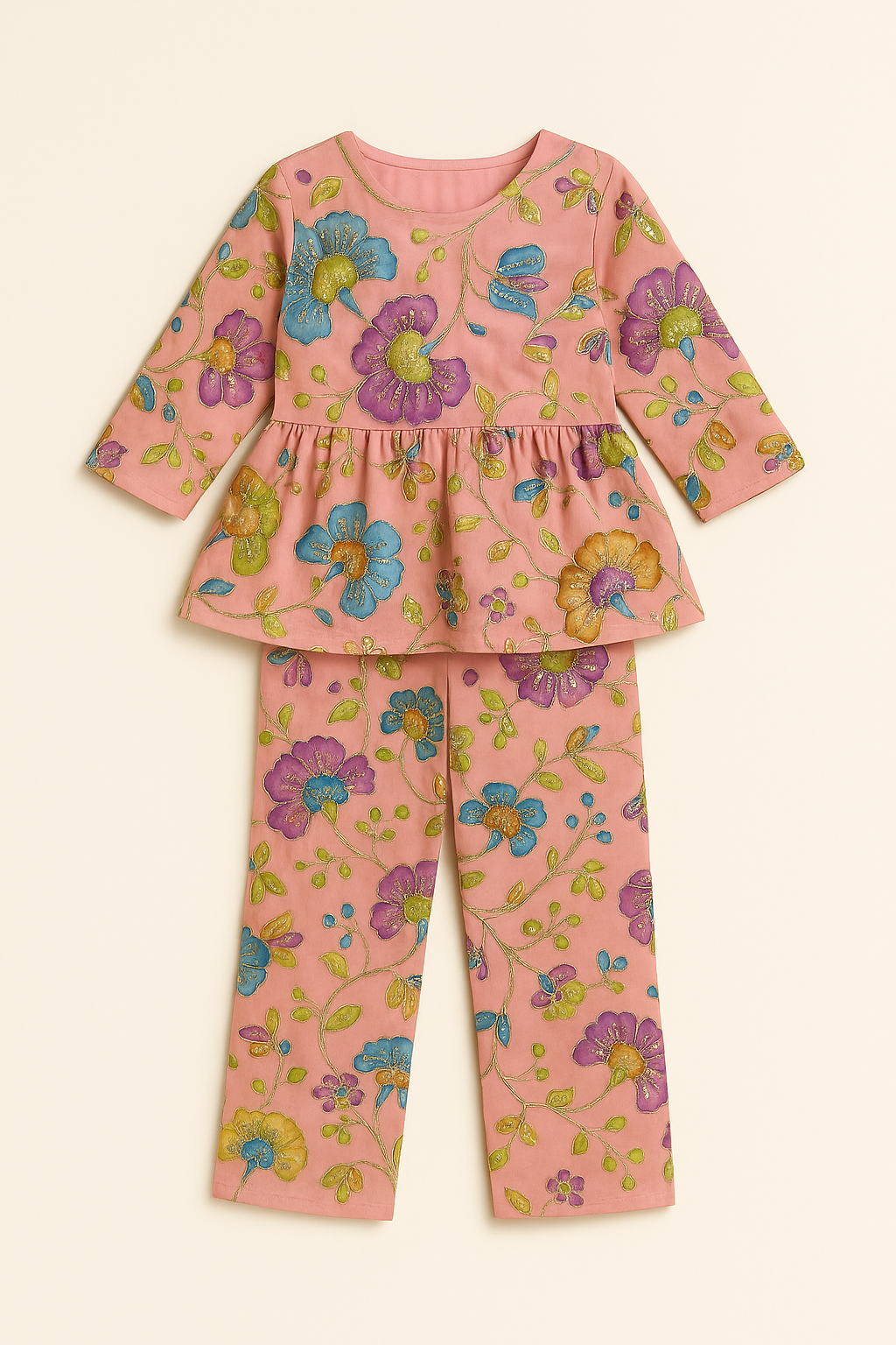Blush Bloom Embroidered Kurta & Pant Set