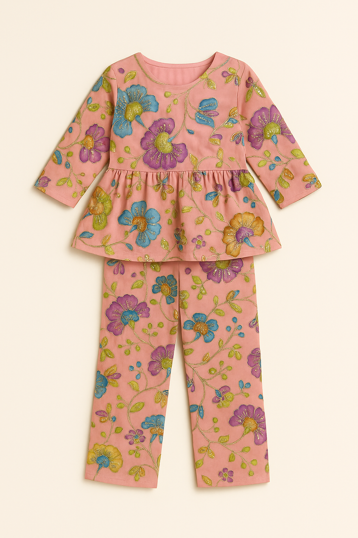 Blush Bloom Embroidered Kurta & Pant Set