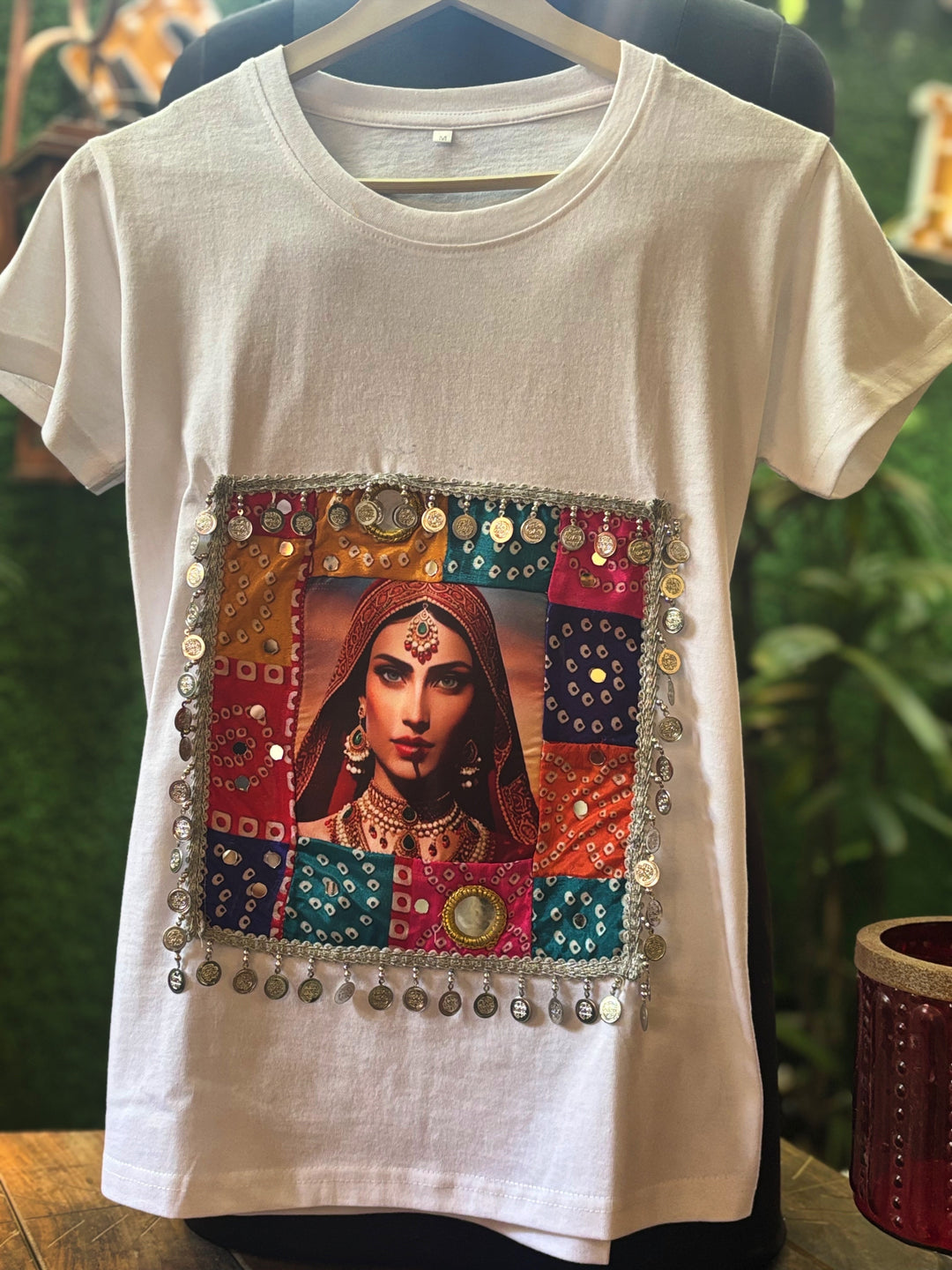 Desi Diva Boho Patch T-Shirt – Handcrafted Mirror & Coin Work Detail