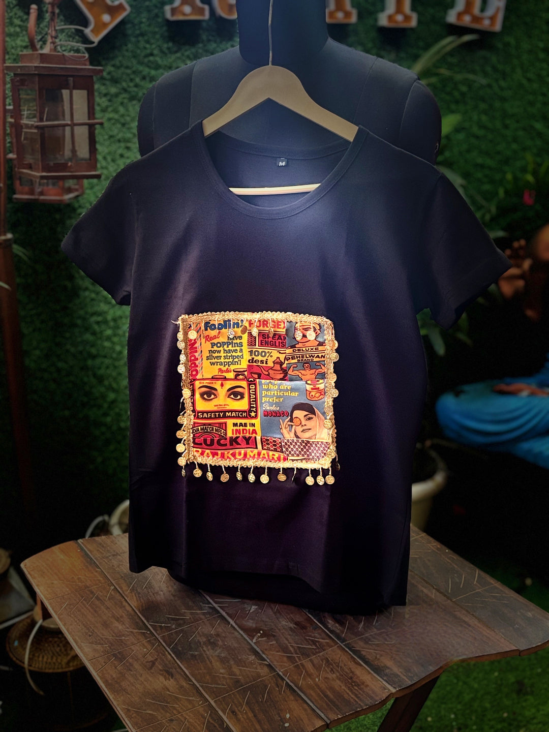 Pop Art Desi Vibes T-Shirt – Handcrafted Patch with Boho Detailing