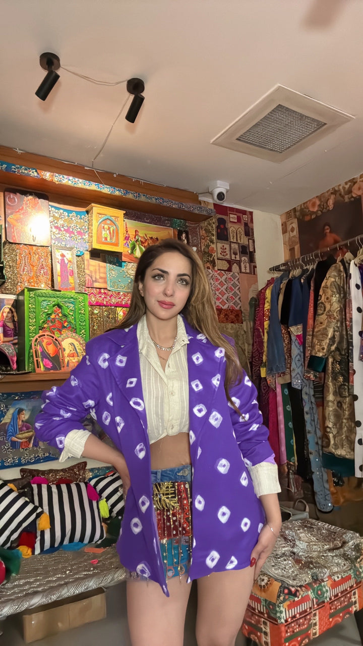 Purple Bandhani Statement Blazer